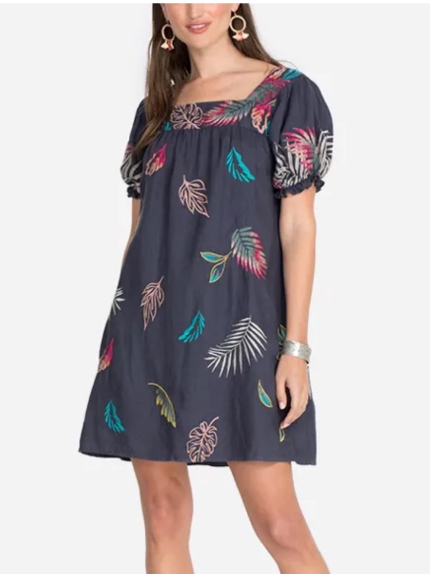 Johnny Was Kaluhi Embroidered Puff Sleeve Square Neck Tunic Plus Size Dress 2x